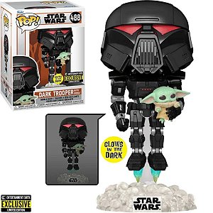 Pop Funko Dark Trooper e Grogu Mandalorian #488 Star Wars Glows In The Dark Brilha No Escuro Limited Edition