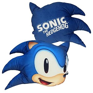Almofada Sonic 3D Formato Cabeça Aveludada Azul Oficial SEGA