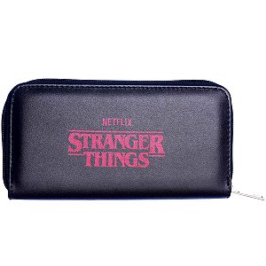 Carteira Stranger Things 19x10Cm Preta De Ziper Oficial Netflix
