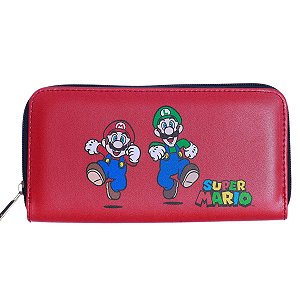 Carteira Super Mario E Luigi Vermelha 19x10Cm De Zíper Oficial Nintendo