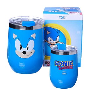 Copo Sonic The Hedgehog Semi-térmico Azul 300ML Com Tampa Para Viagem Oficial SEGA