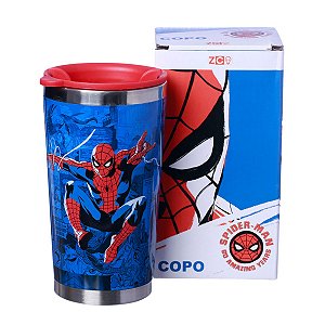 Copo Homem-Aranha Spider-Man Semi-térmico 400ml Com Tampa Para Viagem Oficial Marvel