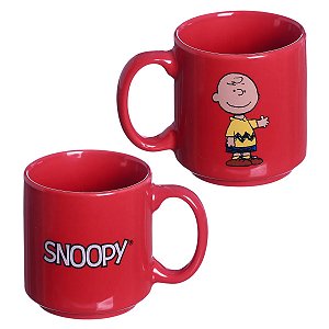 Mini Caneca Charlie Brown Snoopy Empilhável Cerâmica Vermelha 100ML Oficial Peanuts