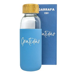 Garrafa Gratidão Ecológica De Vidro 450ml Azul BPA Free