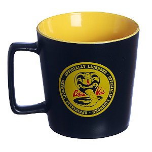 Caneca Cobra Kai Cerâmica Preta E Amarela 400Ml Oficial Netflix