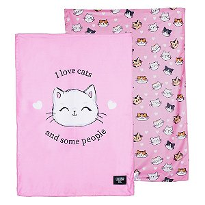 Cobertor Dupla Face Eu Amo Gatos Manta Para PET de Verão Rosa