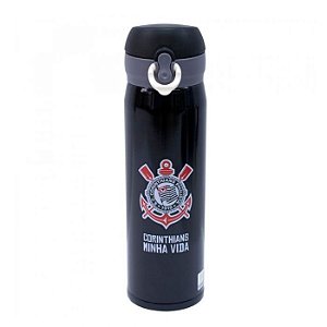 Garrafa Corinthians Térmica Metal Preto 450ML Com Trava Oficial