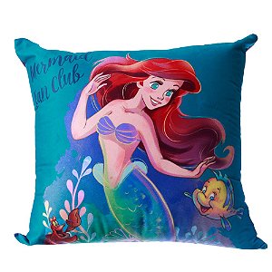 Almofada Princesa Ariel A Pequena Sereia Aveludada 40x40cm Oficial Disney