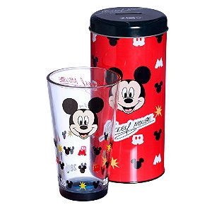 Mickey Mouse Kit Copo De Vidro 500ml + Cofre Metal Oficial Disney