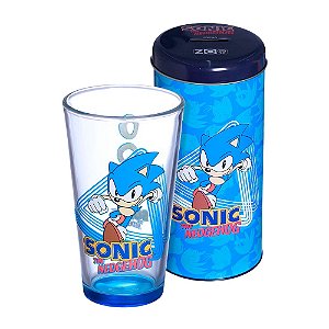 Sonic The Hedgehog Kit Copo De Vidro 500ml + Cofre Metal Oficial SEGA
