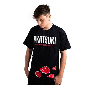 Camiseta Blusa feminina simbolo da nuvem naruto preto de algodao