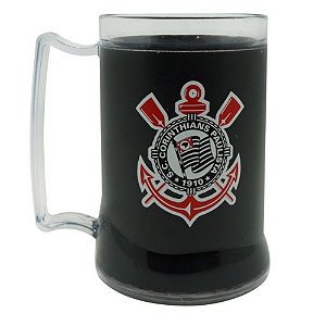 Caneca Corinthians Coração Preto E Branco Gel Congelante 400 ML Preta Oficial