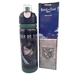 Garrafa Com Trava Levi Attack On Titan 600ml Plástico Oficial Funimation