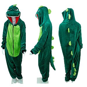 Dinossauro Macacão Kigurumi Pijama Roupa Fantasia Inverno Adulto