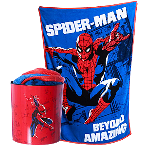 Kit Homem Aranha Spider-Man Manta Felpuda Macia + Balde Pipoca Oficial Marvel