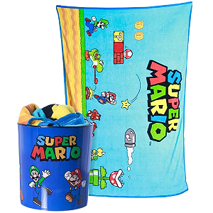 Kit Super Mario Manta Felpuda Macia + Balde Pipoca Oficial Nintendo
