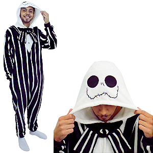 Jack Skellington Macacão Kigurumi Pijama Roupa Fantasia Cosplay Inverno Adulto Oficial Disney