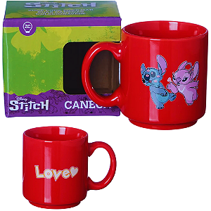 Mini Caneca Stitch Love Angel Empilhável Cerâmica 100ML Oficial Disney