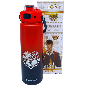 Garrafa Harry Potter Térmica 6 Horas Quente Gelada Azul Vermelha Grande 700ml Com Alça E Trava Segurança Oficial W.B.