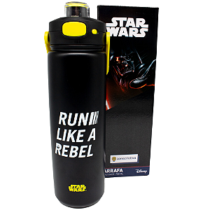 Garrafa Star Wars Térmica 6 Horas Quente Gelada Preta Grande 700ml Com Alça E Trava Segurança Oficial LucasFilm