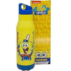 Garrafa Bob Esponja Térmica 6 Horas Quente Gelado Amarela 600ml Oficial Nickelodeon