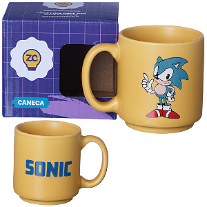 Mini Caneca Sonic Amarela Café Expresso Empilhável Cerâmica 100ML Oficial Sega