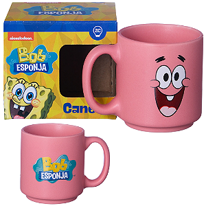 Mini Caneca Patrick Rosa Café Expresso Empilhável Cerâmica 100ML Oficial Bob Esponja Nickelodeon