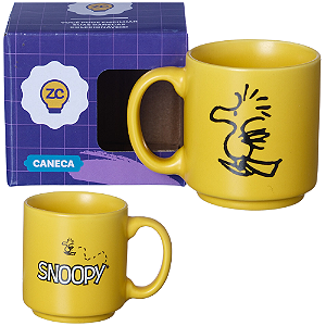 Mini Caneca Woodstock Amarela Café Expresso Empilhável Cerâmica 100ML Oficial Snoopy Peanuts