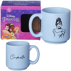Mini Caneca Princesa Cinderela Azul Café Expresso Empilhável Cerâmica 100ML Oficial Disney