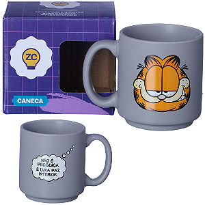Mini Caneca Gato Garfield Cinza Café Expresso Empilhável Cerâmica 100ML Oficial Nickelodeon