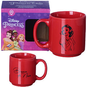 Mini Caneca Princesa Branca De Neve Vermelha Café Expresso Empilhável Cerâmica 100ML Oficial Disney