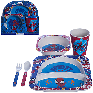 Homem-Aranha Spider-Man Kit Refeição Infantil Fibra Bambu E Melamina Bowl + Prato + Copo + Garfo E Faca Oficial Marvel