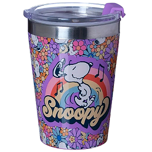 Copo Snoopy Arco-Íris Térmico Quente Gelado 300ml Com Tampa Oficial Peanuts