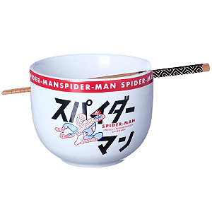 Bowl Cumbuca Tigela Com Hashi Homem-Aranha Spider-Man Porcelana 500ml Oficial Marvel