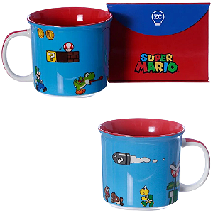 Caneca Super Mario Luigi E Yoshi Cerâmica 350ml + Caixa Presente Oficial Nintendo