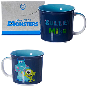 Caneca Mike Wazowski E Sully Sullivan Cerâmica 350ml + Caixa Presente Oficial Monstros S.A. Disney Pixar