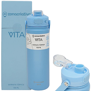 Garrafa Vita Acqua Térmica 12 Horas Quente Gelada Grande Azul 700ml Com Alça Trava Segurança