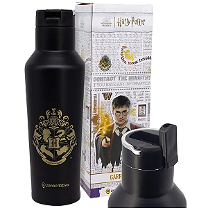 Garrafa Hogwarts Térmica 6 Horas Quente Gelada Preta Com Canudo E Alça 600ml Oficial Harry Potter