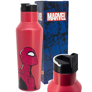 Garrafa Homem-Aranha Spider-Man Térmica 6 Horas Quente Gelada Com Canudo E Alça 600ml Oficial Marvel