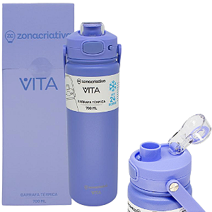 Garrafa Vita Lavanda Térmica 12 Horas Quente Gelada Grande Roxa 700ml Com Alça Trava Segurança