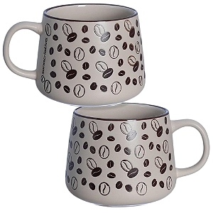 Caneca Grãos De Café Cerâmica Fosca Com Estampa Baixo Relevo 500ML