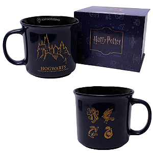 Caneca Harry Potter Hogwarts Azul Cerâmica + Caixa Presente Oficial WB