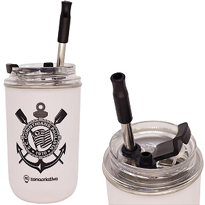 Copo Corinthians Térmico Quente Gelado 300ml Com Tampa E Canudo Oficial Timão