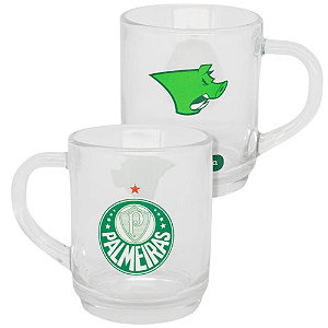 Caneca Palmeiras Vidro Transparente 220 ml Oficial Porco Verdão