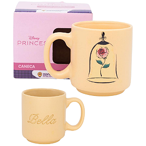 Mini Caneca Princesa Bela Café Expresso Empilhável Cerâmica 100ML Oficial Disney