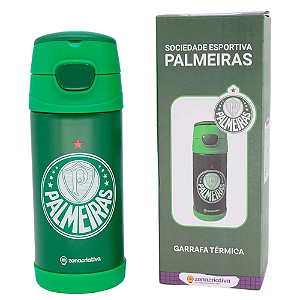 Garrafa Palmeiras Térmica Quente Gelada Infantil Com Canudo De Silicone 350ML Oficial Verdão