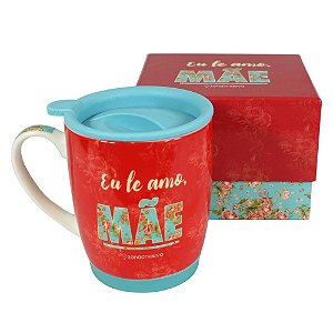 Caneca Mãe Eu Te Amo com Tampa e Base de Silicone 350ML