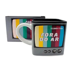 Caneca Cubo 3D TV Segunda-Feira Fora Do Ar Cerâmica 300ml