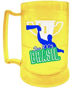 Caneca Brasil Amarela Gel Congelante 400 ML Oficial Escudo