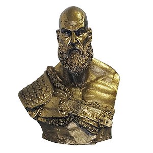 Estátua Kratos Busto Dourado Resina 14cm Realista God Of War